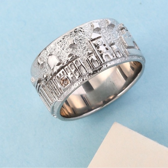 Natural Champagne Diamond Accent Band Ring in Platinum Bond - Picture 1 of 7